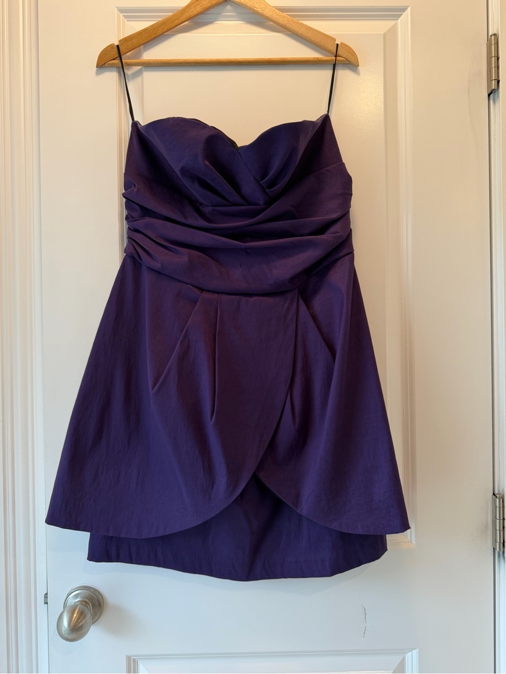 Juno Dress Collection Strapless Tulip Hem Draped Cocktail Dress in Deep Purple
